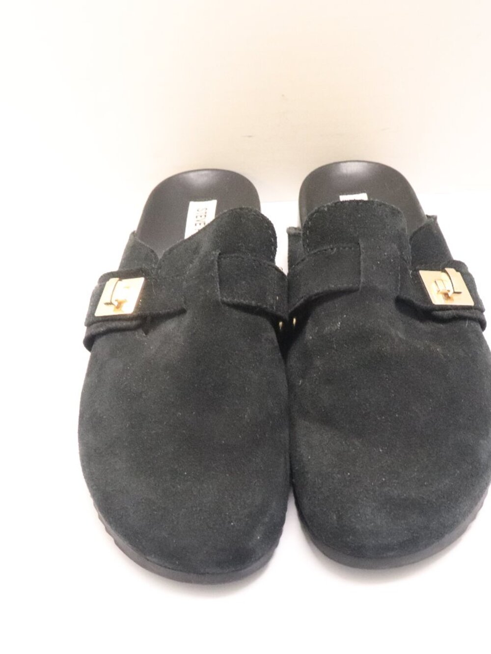 Steve Madden Women's Mules Black with Gold Garnish Size 8 Leather Upper